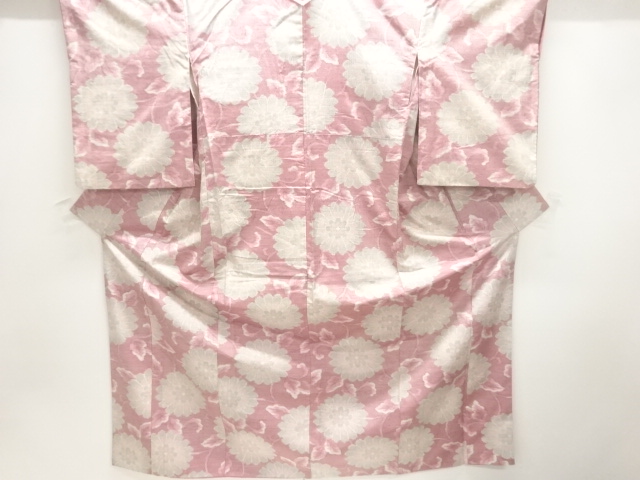 菊唐草模様織出し十日町紬着物